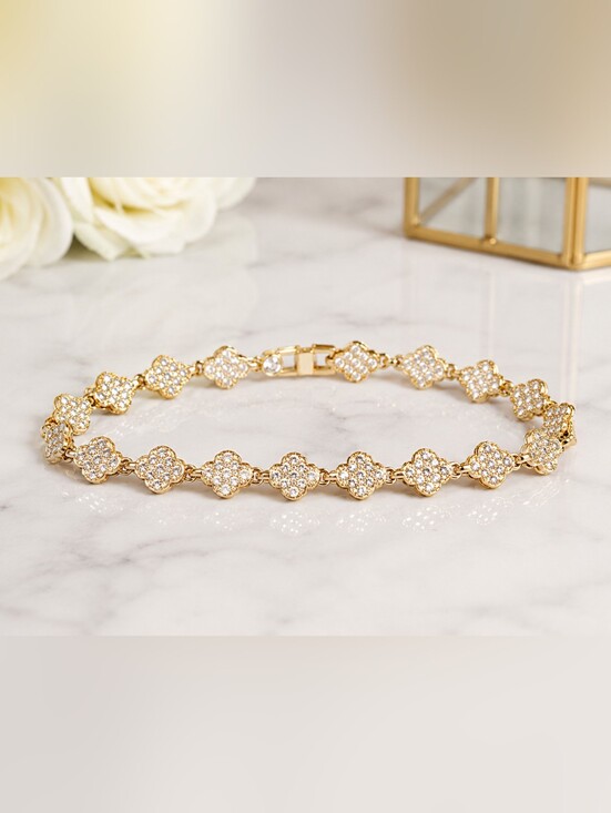 Jewelry - Gold Stainless Steel Crystal Clover Bracelet | 8.5"